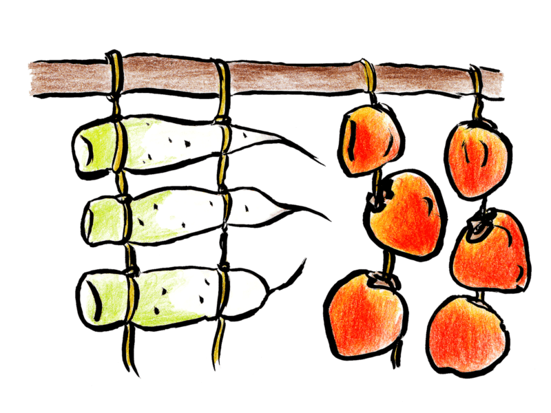 冬の風物詩　干し大根と柿